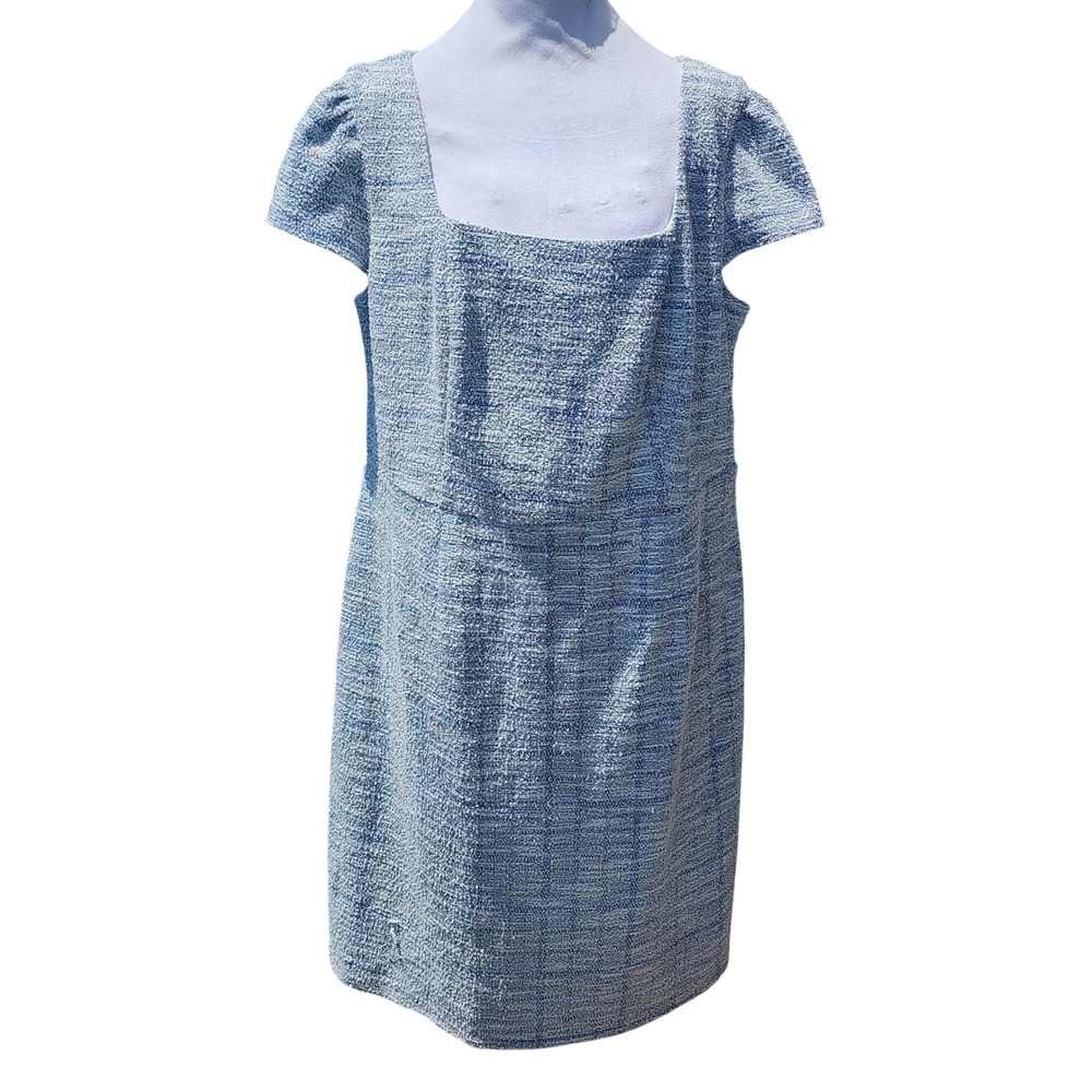 Fortune + Ivy Womens Plus 1X Blue White Metallic Tweed Sheath Dress